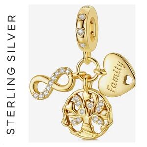 🌟14K Gold Plated Sterling Silver Triple Dangling Family Charm